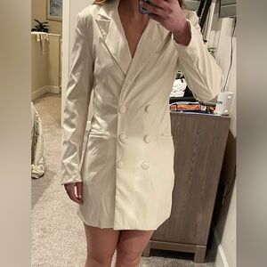 Idem Ditto Pleather Cream Double-Breasted Women's Blazer Dress